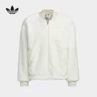 Adidas阿迪达斯三叶草男女后背印花LOGO保暖毛绒夹克外套JD3777