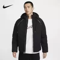 NIKE耐克棉服男外套冬新款詹姆斯篮球运动格纹连帽夹克FZ1033-010