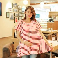 孕妇T恤 孕妇装春季装时尚2014新款韩国版条纹不规则拼接打底上衣Y6036