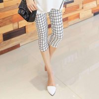 佑娜 孕妇装 2014夏装 孕妇打底裤时尚韩国版 黑白格子休闲长裤 K6258