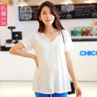 佑娜 孕妇装 孕妇短袖T恤 2014夏装新款时尚韩版纯色短袖上衣T恤百搭 6338