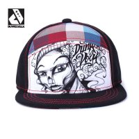 DUNKELVOLK潮牌棒球帽 原创手绘人物涂鸦格子拼色平沿帽 嘻哈街头鸭舌帽