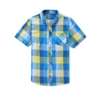 DUNKELVOLK潮流衬衫 潮男英伦格子短袖衬衫 夏季青年方领免烫休闲流行纯棉衬衫