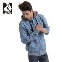 DUNKELVOLK/达克▪沃潮牌男装 潮男小清新尚字母加绒进口卫衣 蓝色休闲潮流连帽开衫外套