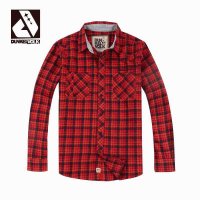 DK 潮牌经典方领 男式长袖衬衫 翻领格子衬衫潮男 红色衬衫包邮