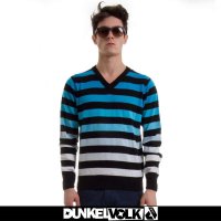 DK 春秋款 青春流行男式条纹针织衫 V领套头线衫 男士针织衫