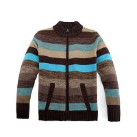 DUNKELVOLK/达克·沃潮牌秋冬新品粗条纹立领男士毛衣开衫针织衫