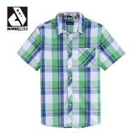 DUNKELVOLK潮牌男装 方领潮牌男式短袖格子衬衫 清爽格纹男式全棉衬衫