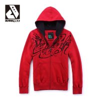 DUNKELVOLK 男式时尚涂鸦拉链开衫连帽卫衣 青年流行保暖大红秋款