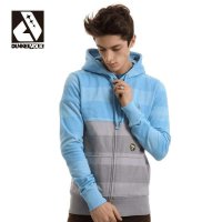 DUNKELVOLK/达克沃 潮牌秋冬流行休闲条纹男装拼色加绒卫衣外套