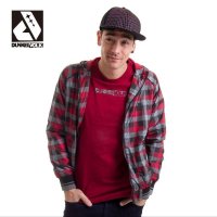 DUNKELVOLK/达克沃 潮牌秋休闲男装黑红格纹街头运动连帽夹克外套