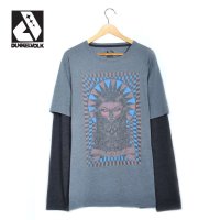 DUNKELVOLK/达克沃 潮牌秋季假两件男士涂鸦拼接圆领长袖t恤进口