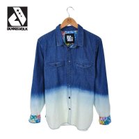 DUNKELVOLK/达克沃 潮牌秋休闲男装流行水洗渐变牛仔全棉长袖衬衫