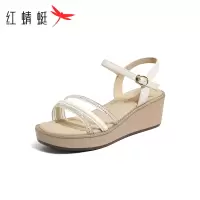 红蜻蜓凉鞋女2025新款夏季外穿坡跟一字带时尚鱼嘴女凉拖鞋休闲