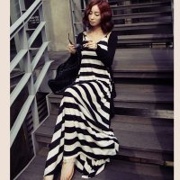 2018韩版孕妇装春夏装时尚孕妇长裙孕妇裙 连衣裙 条纹开衫披肩两件套
