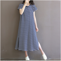 2018孕妇连衣裙条纹长裙全棉可哺乳长款大码孕妇裙