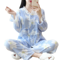春夏季纯棉纱布月子服产后薄款喂奶衣大码孕妇哺乳睡衣家居服套装
