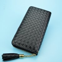 尚魅新款女士钱包 韩版编织纹手拿包 时尚流苏吊坠包包长款包