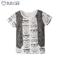 叮当猫童装 男童时尚夏装纯棉假两件针织衫中小童儿童短袖休闲T恤 AES1133