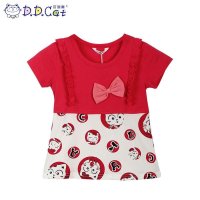 叮当猫童装 女童2015时尚夏装纯棉T恤衫中小童儿童短袖休闲针织衫 AES1143