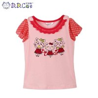 叮当猫童装 女童新时尚夏装圆领针织衫中童小童儿童纯棉短袖T恤衫 AES1138