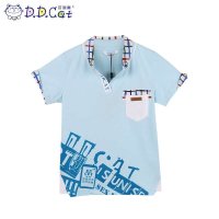 叮当猫童装 男童新款夏装立领手绘格子针织衫中大童儿童短袖T恤衫 AES1403