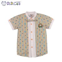 叮当猫童装 男童新品夏装纯棉立领衬衫中小童儿童条纹短袖衬衣潮 AES6212