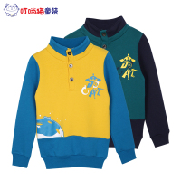 叮当猫童装 男童新品秋季纯棉高领长袖针织衫中大童儿童时尚T恤衫