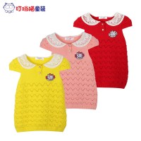 叮当猫童装 女童时尚秋装圆领针织毛衫中小童儿童贝壳袖毛背心