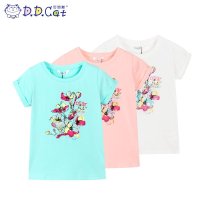 叮当猫童装 女童2016夏季百搭圆领针织衫中大童儿童休闲短袖T恤衫