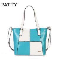 芭迪新品女包 时尚牛皮包2014 撞色拼接手提包 单肩斜跨潮流女包