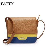 芭迪新款 撞色邮差包 复古时尚牛皮斜挎包 单肩斜跨女士包