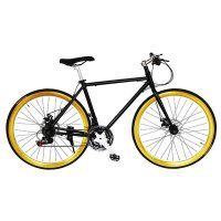 觉对FeelRight 700C铝合金21档变速公路车26寸 消光黑架电镀金圈黑胎