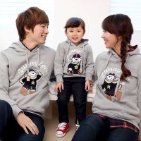 onlykiss 新款亲子装秋冬装亲子全家装韩国韩版外套灰色卡通刺绣卫衣