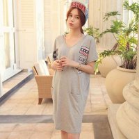 博娜映画 孕妇装夏 2014新款韩版时尚V领休闲孕妇裙 宽松孕妇连衣裙 夏