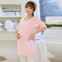 博娜映画 孕妇装夏 2014新款日系波点棉麻短袖孕妇T恤 宽松孕妇上衣夏