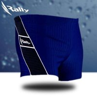 Rally游泳休闲健身平角泳裤游泳短裤韩国进口正品包邮高弹面料款 蓝底黑边