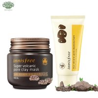 innisfree/悦诗风吟济州岛火山岩泥多效面膜+火山岩泥洁面（ 100ml+150ml) 毛孔清洁去黑头紧实补水