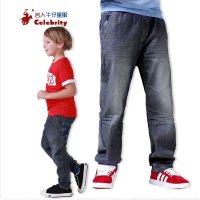 名人迷彩后袋青少年童装新款中大男童嘻哈风格弹力牛仔长裤