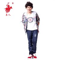 名人服饰童装男童秋冬装新款中大男童热销加厚加绒双层保暖弹力直筒牛仔长裤