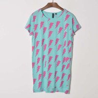 韩版宽松休闲大码几何图短袖T恤中长款T裙2014夏装女装新款