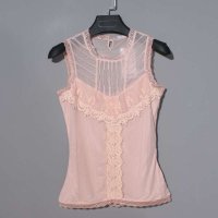 女装新款蕾丝拼接荷叶花边修身T恤无袖纯色淑女百搭款蕾丝背心打底衫