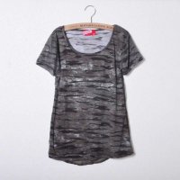 新款女装夏装欧美街头风个性迷彩雪纺拼接半透视装短袖T恤