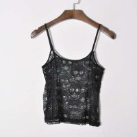 女装新款纯色蕾丝钩花骷髅头吊带背心罩衫