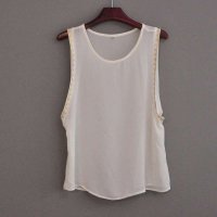 女装新款雪纺金边钉珠纯色休闲百搭款背心衫