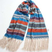 MISS JOJO女王围巾彩条民族风超长毛线围巾羊毛