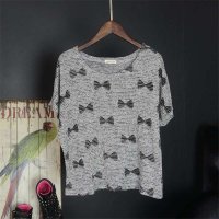 MISS JOJO2015春夏新款韩版创意唇印蝴蝶结印花短袖T恤女士宽松大码