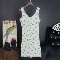 MISS JOJO015春季新品外贸原单欧美风卡通小恐龙连衣裙 背心裙打底裙