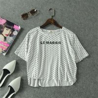 MissJOJO欧美风AA风小波点字母短款T恤女2015夏装新款女装外贸原单