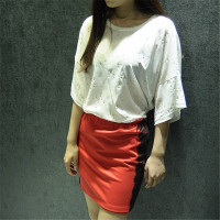 大红蕾丝拼接包臀裙半身裙2016欧洲站最新款女装外贸女